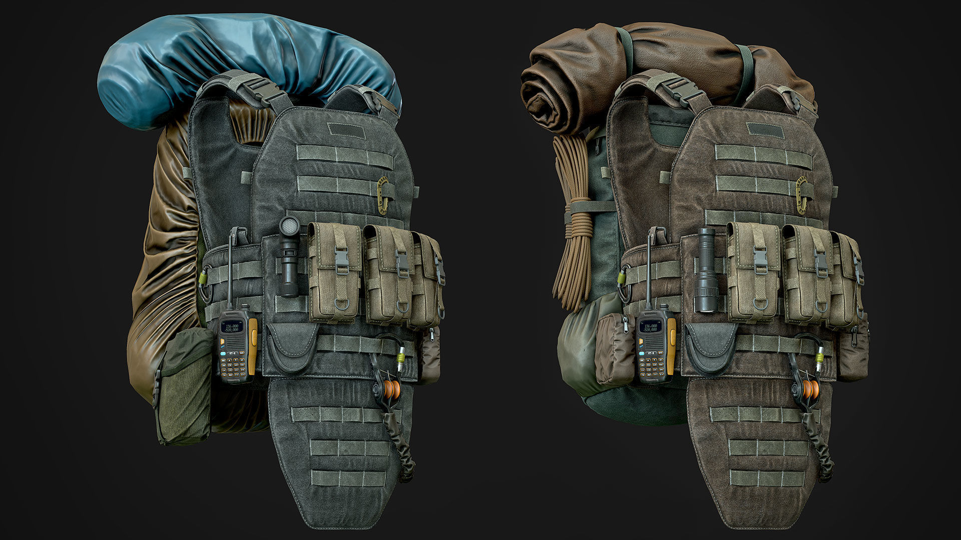 Vest backpacks Bags Pouches and Survival Kits Low-poly 3D model_3