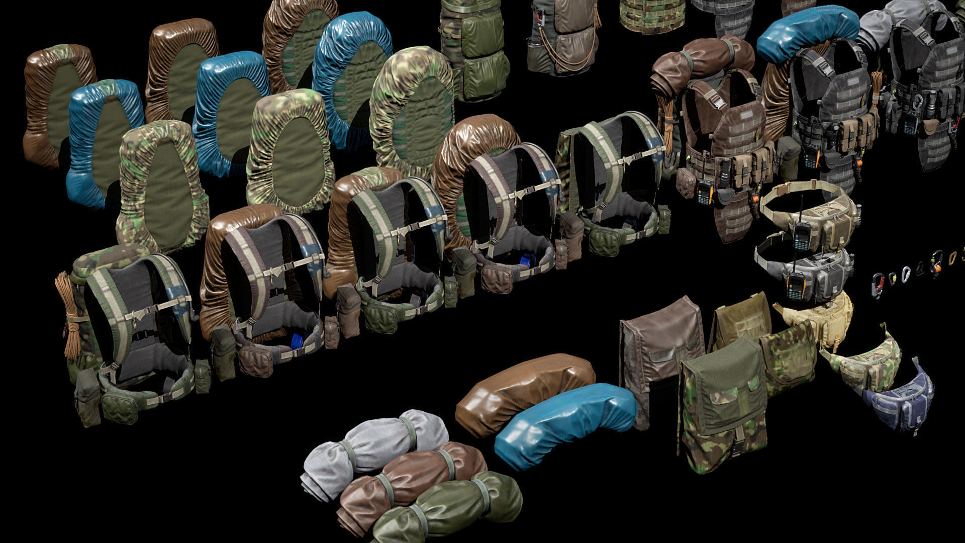 Vest backpacks Bags Pouches and Survival Kits Low-poly 3D model_17