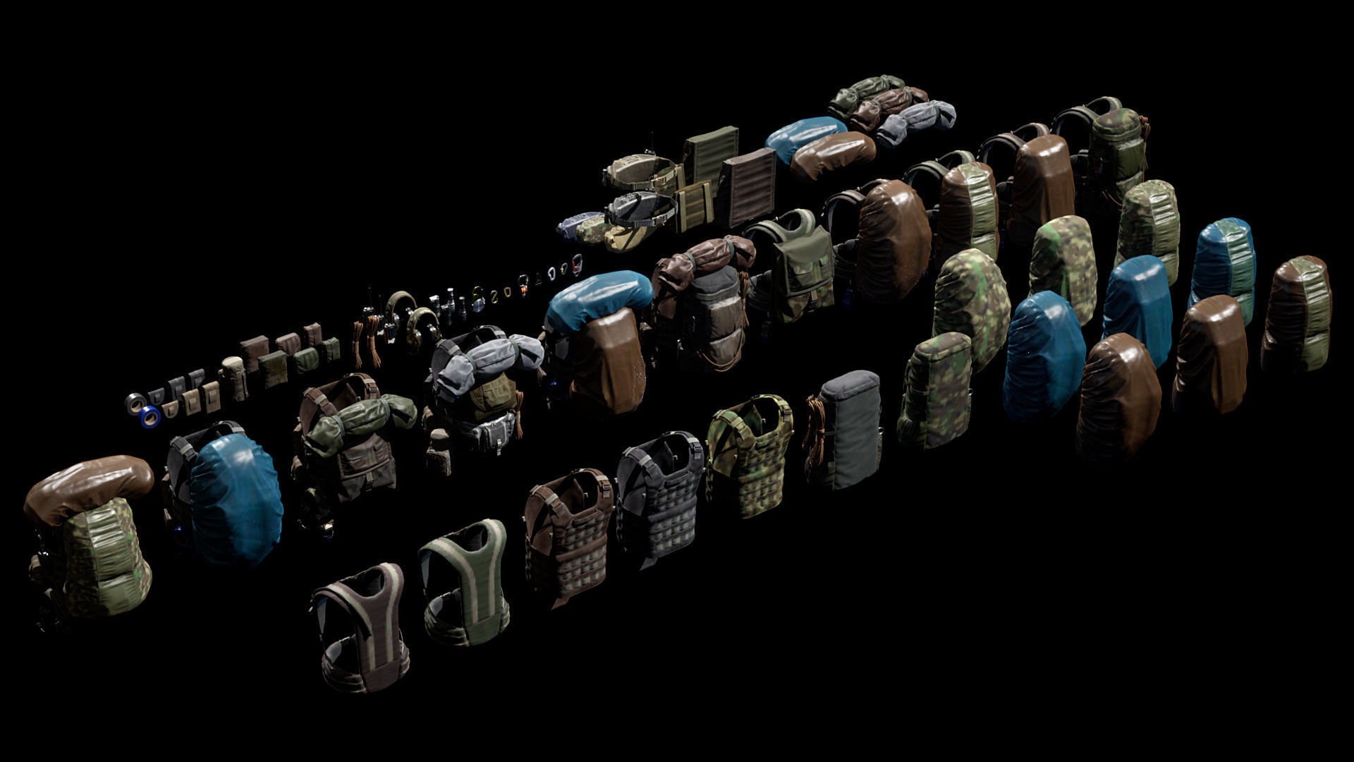 Vest backpacks Bags Pouches and Survival Kits Low-poly 3D model_24