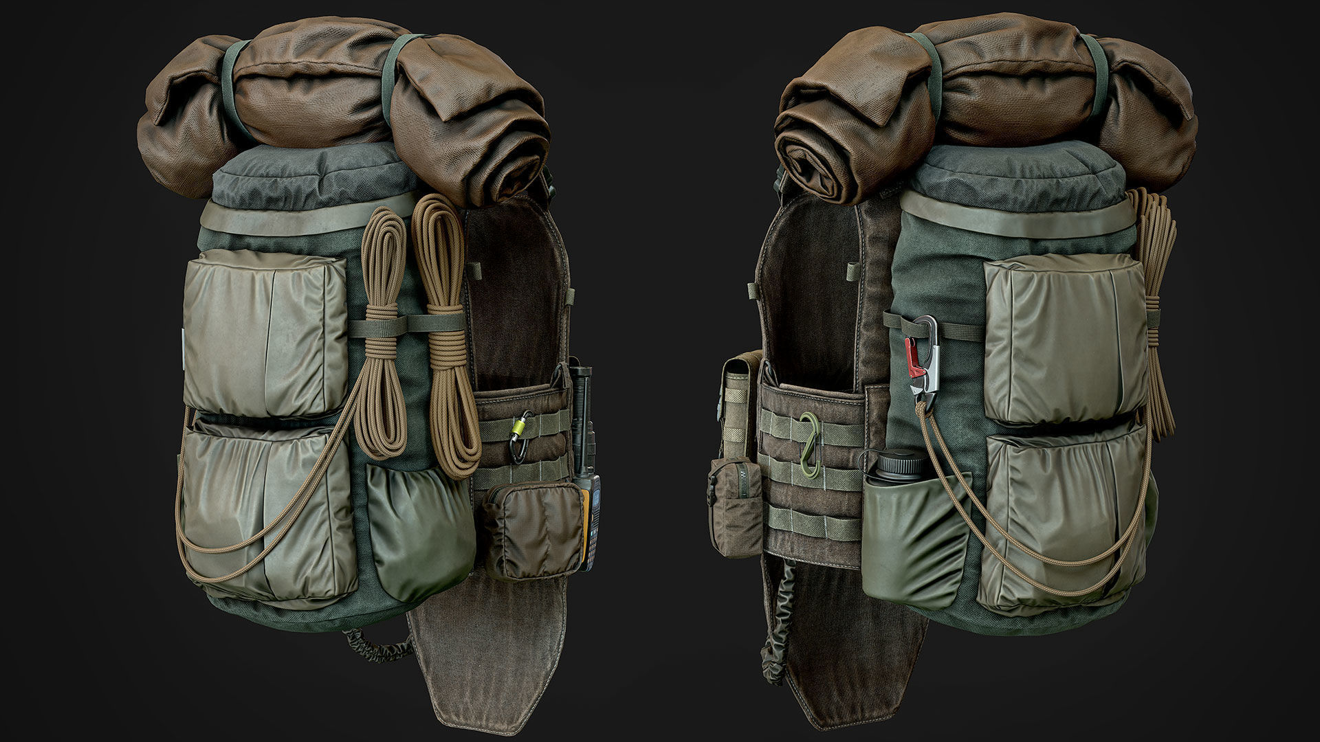 Vest backpacks Bags Pouches and Survival Kits Low-poly 3D model_5