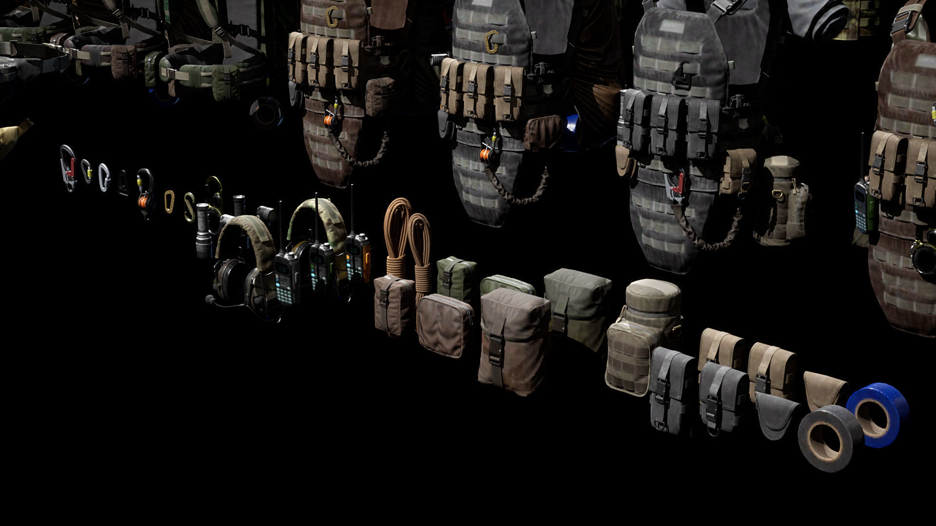 Vest backpacks Bags Pouches and Survival Kits Low-poly 3D model_19