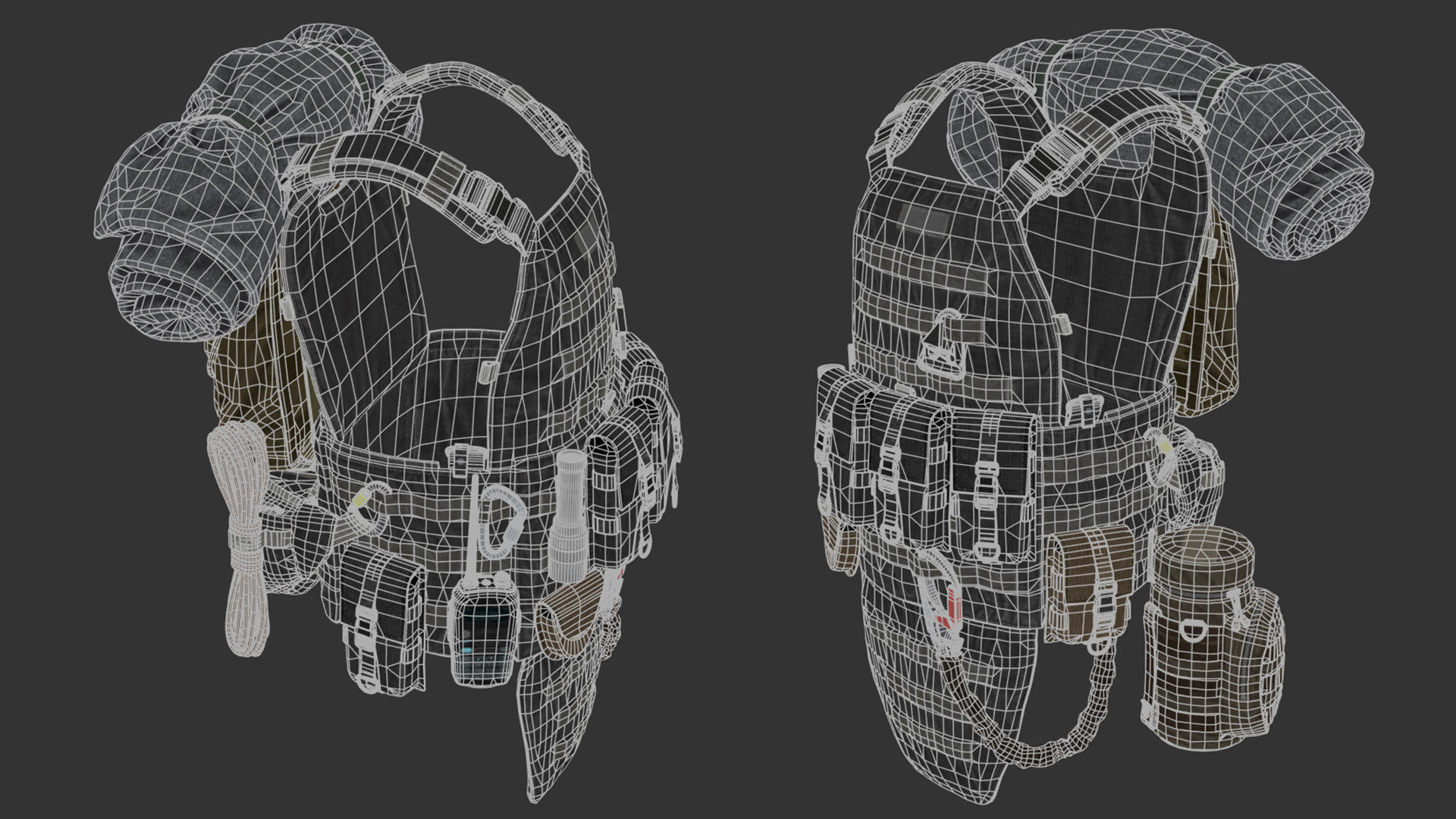 Vest backpacks Bags Pouches and Survival Kits Low-poly 3D model_29