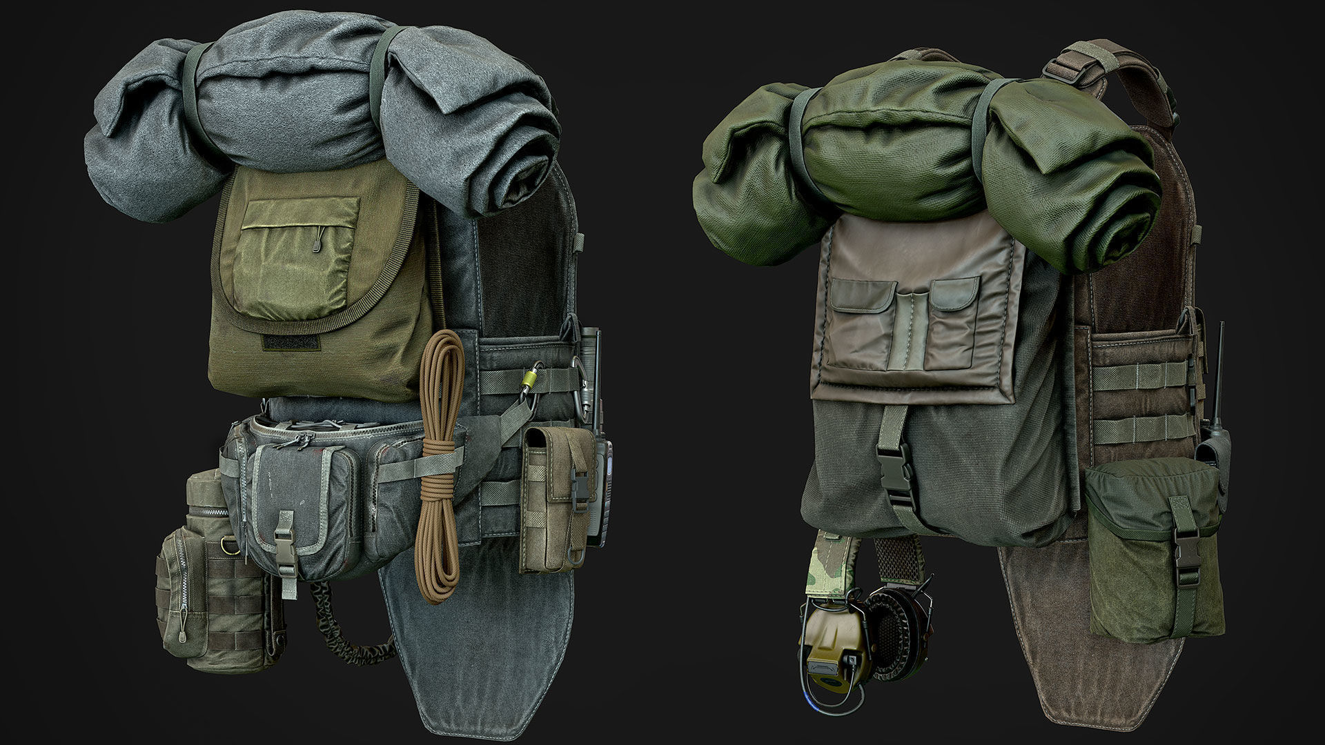 Vest backpacks Bags Pouches and Survival Kits Low-poly 3D model_4
