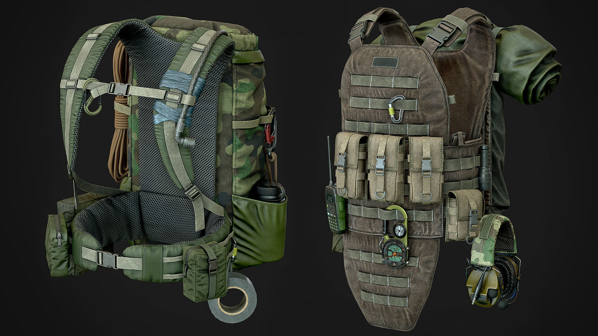 Vest backpacks Bags Pouches and Survival Kits Low-poly 3D model_9