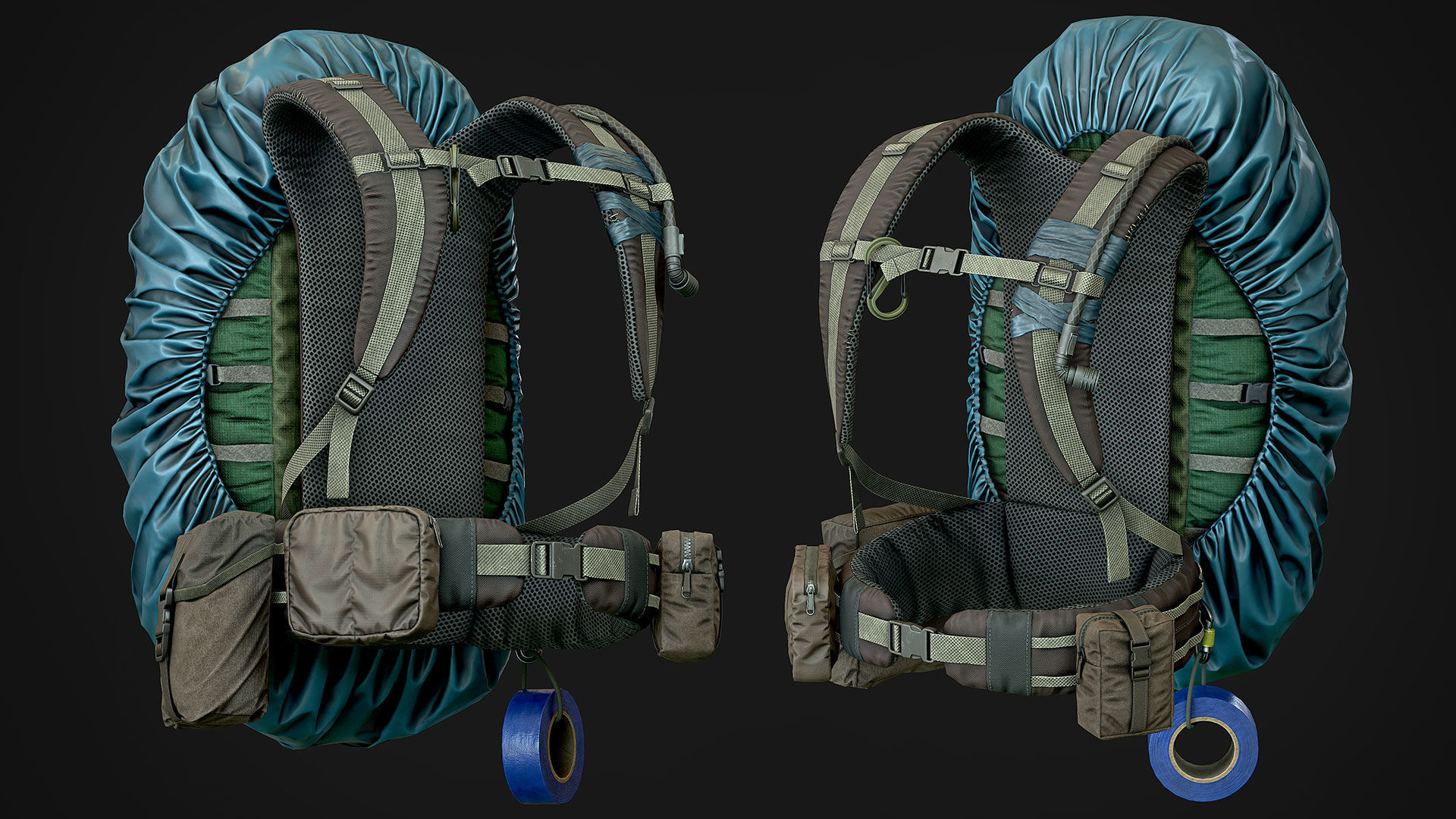 Vest backpacks Bags Pouches and Survival Kits Low-poly 3D model_10
