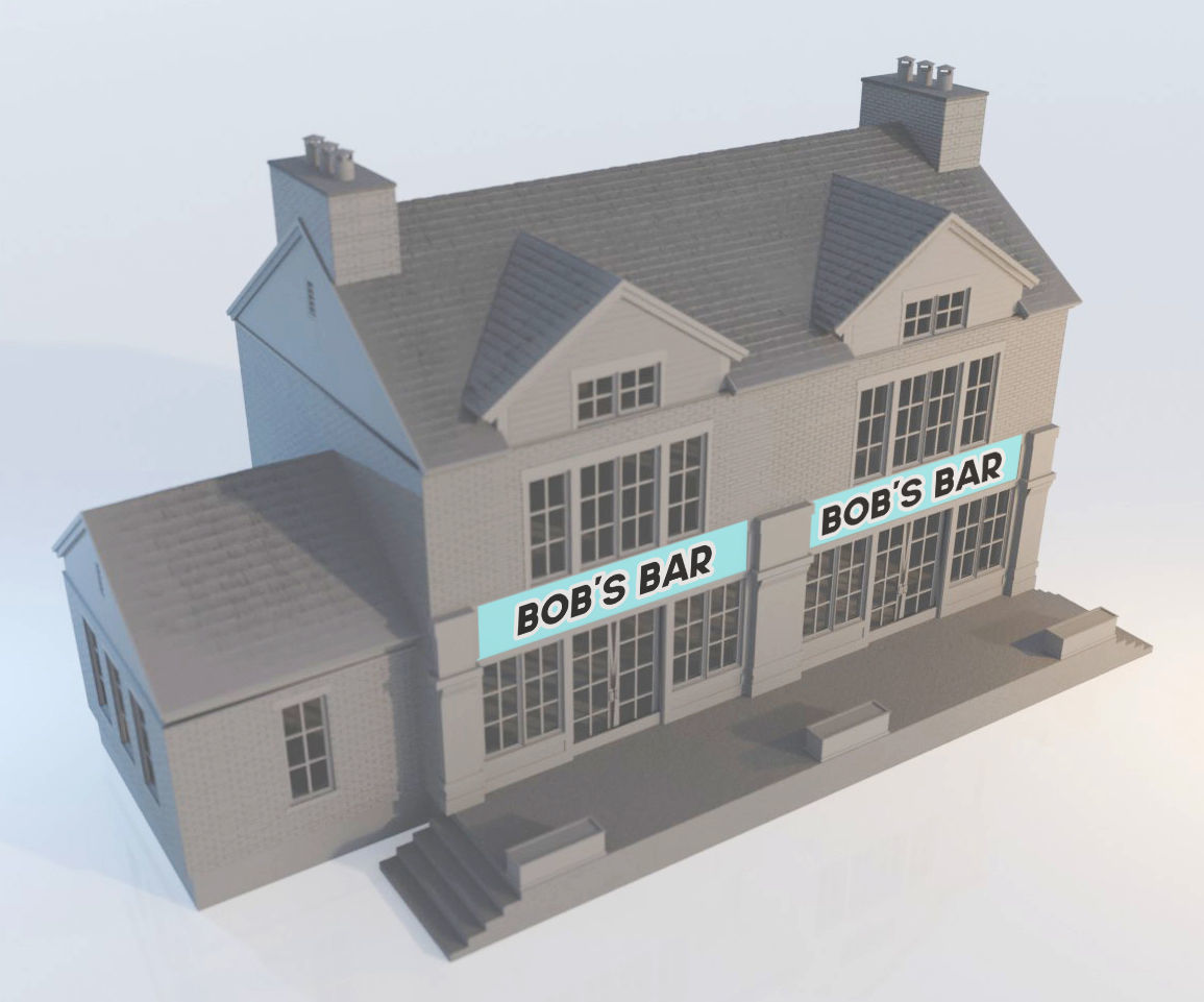 Model Railway - HO Scale - Brick Roadside Pub - 4 Variations 3D print model_4