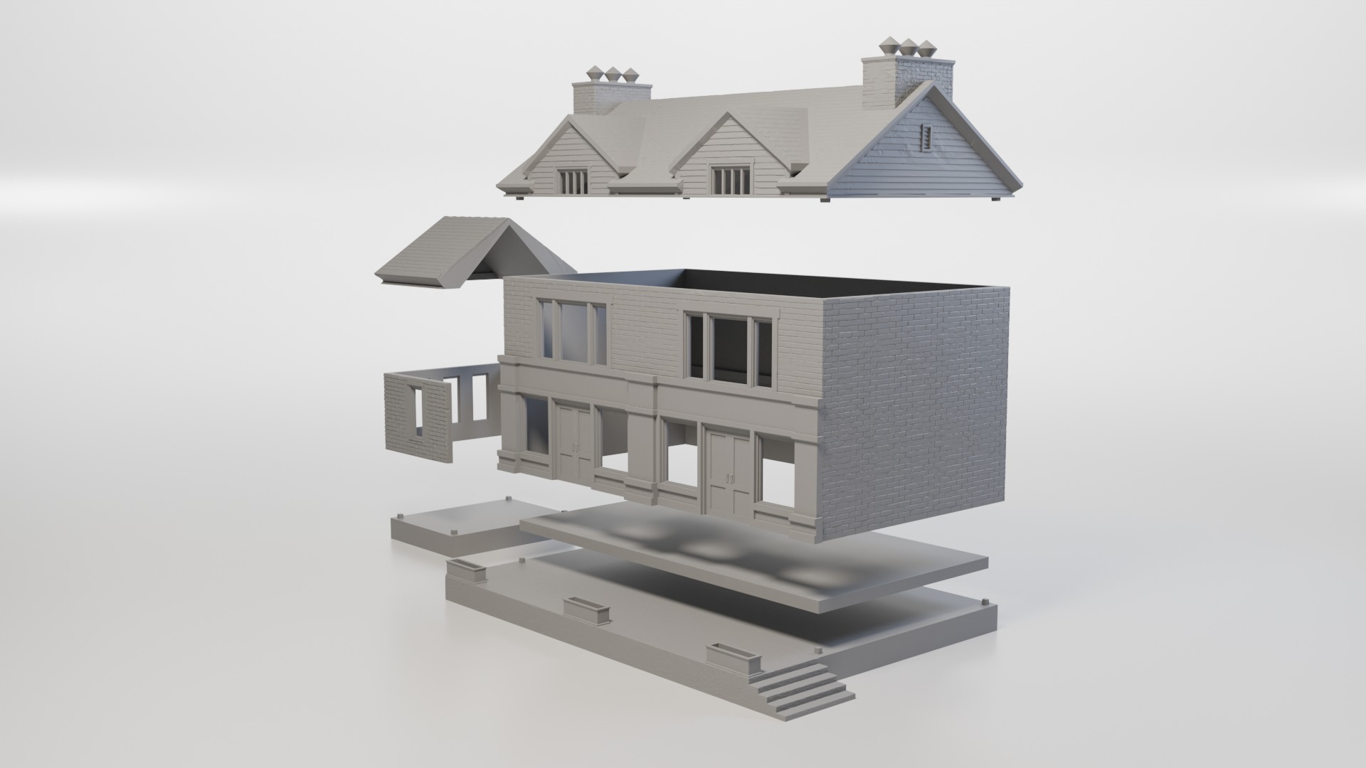 Model Railway - HO Scale - Brick Roadside Pub - 4 Variations 3D print model_6