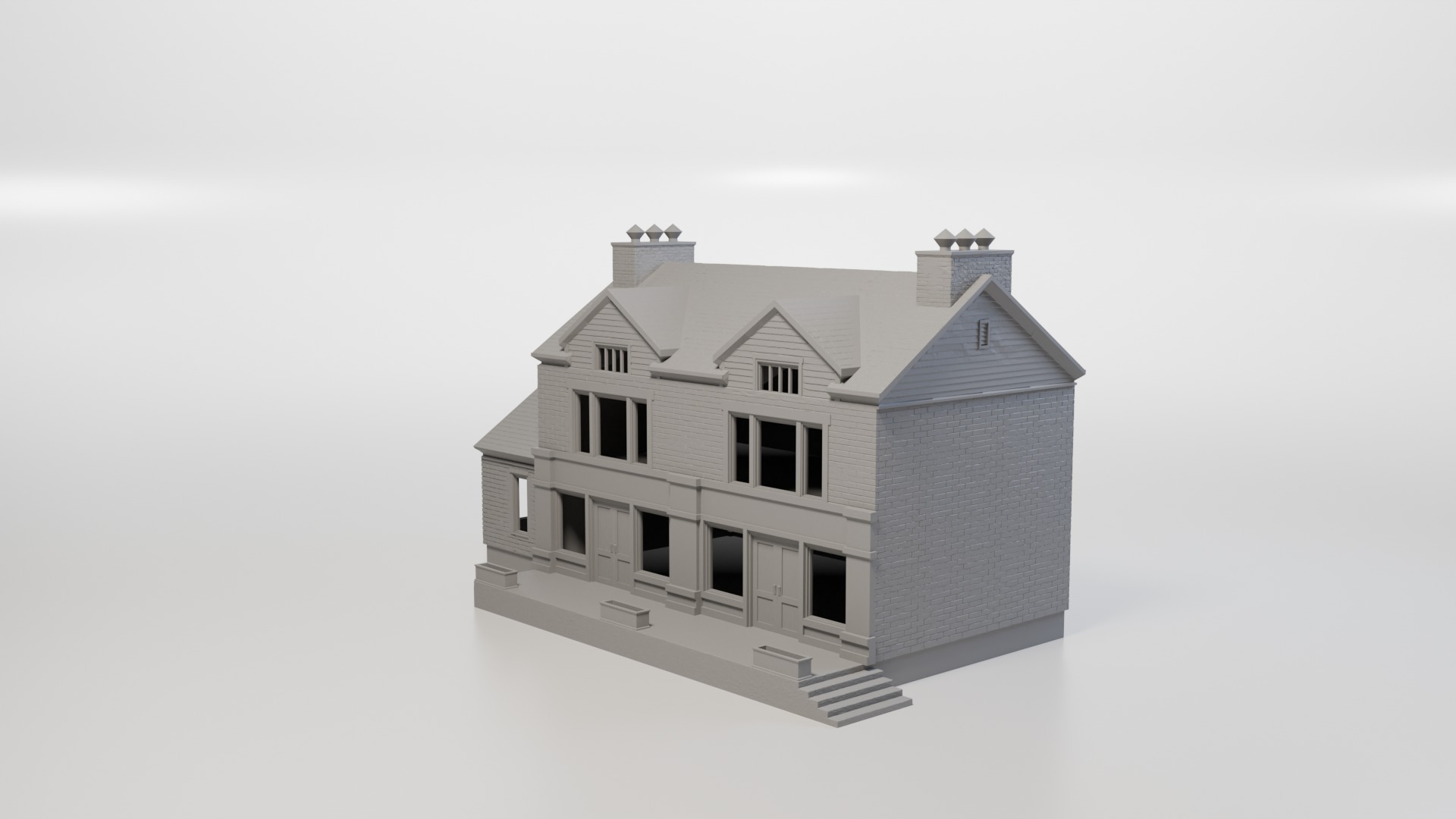 Model Railway - HO Scale - Brick Roadside Pub - 4 Variations 3D print model_1