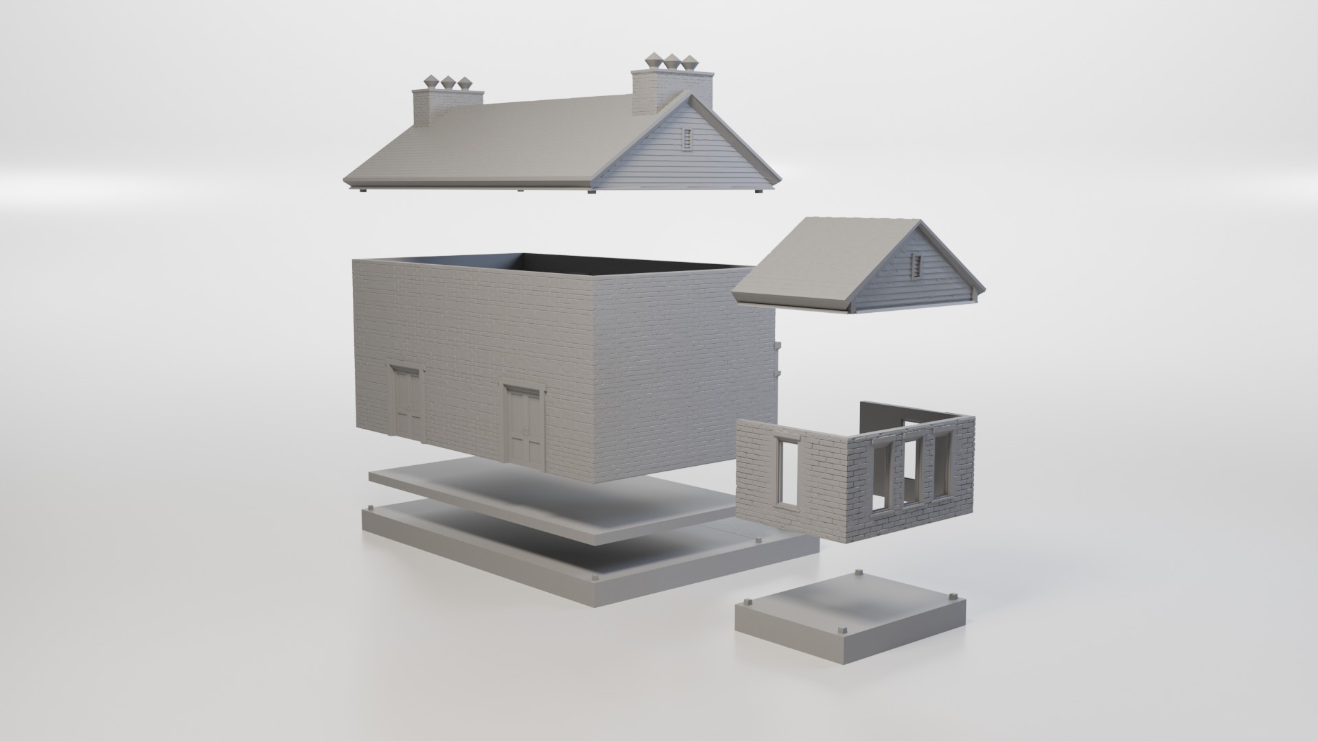 Model Railway - HO Scale - Brick Roadside Pub - 4 Variations 3D print model_5