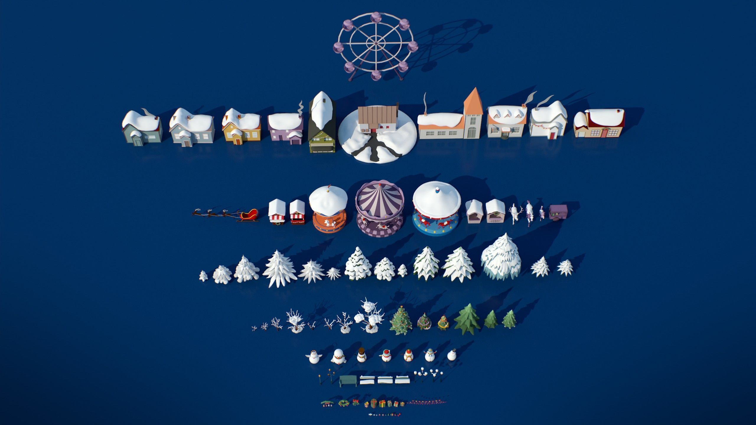 Stylized Winter City Asset Pack 200 Assets Low-poly 3D model_36