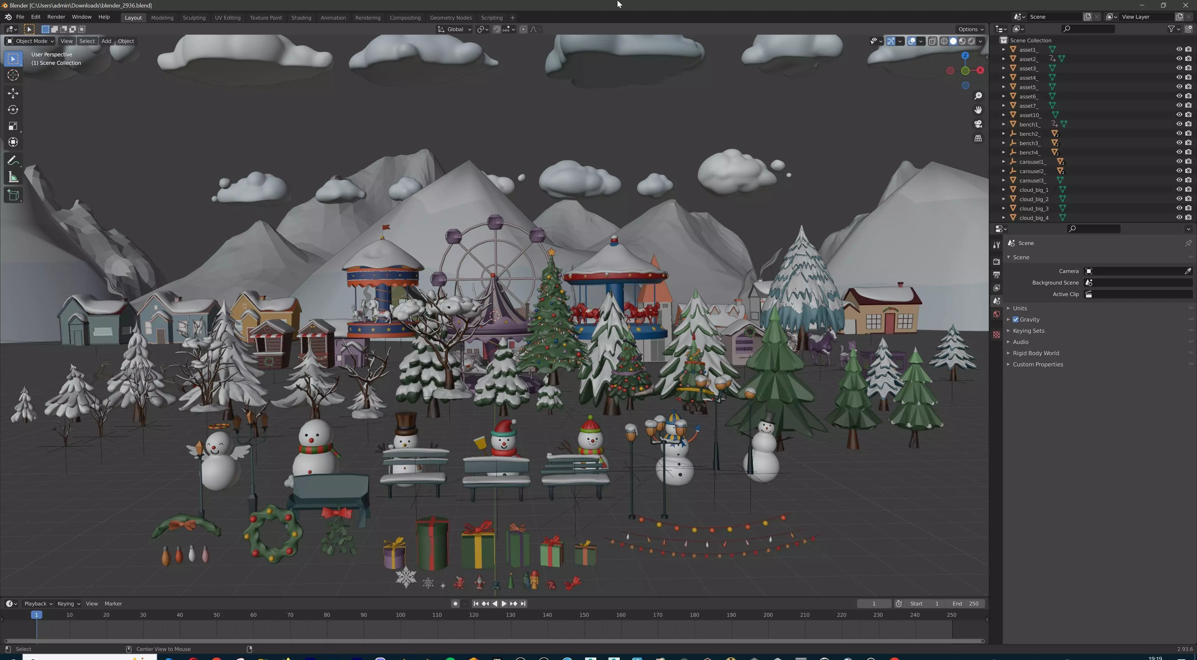 Stylized Winter City Asset Pack 200 Assets Low-poly 3D model_69