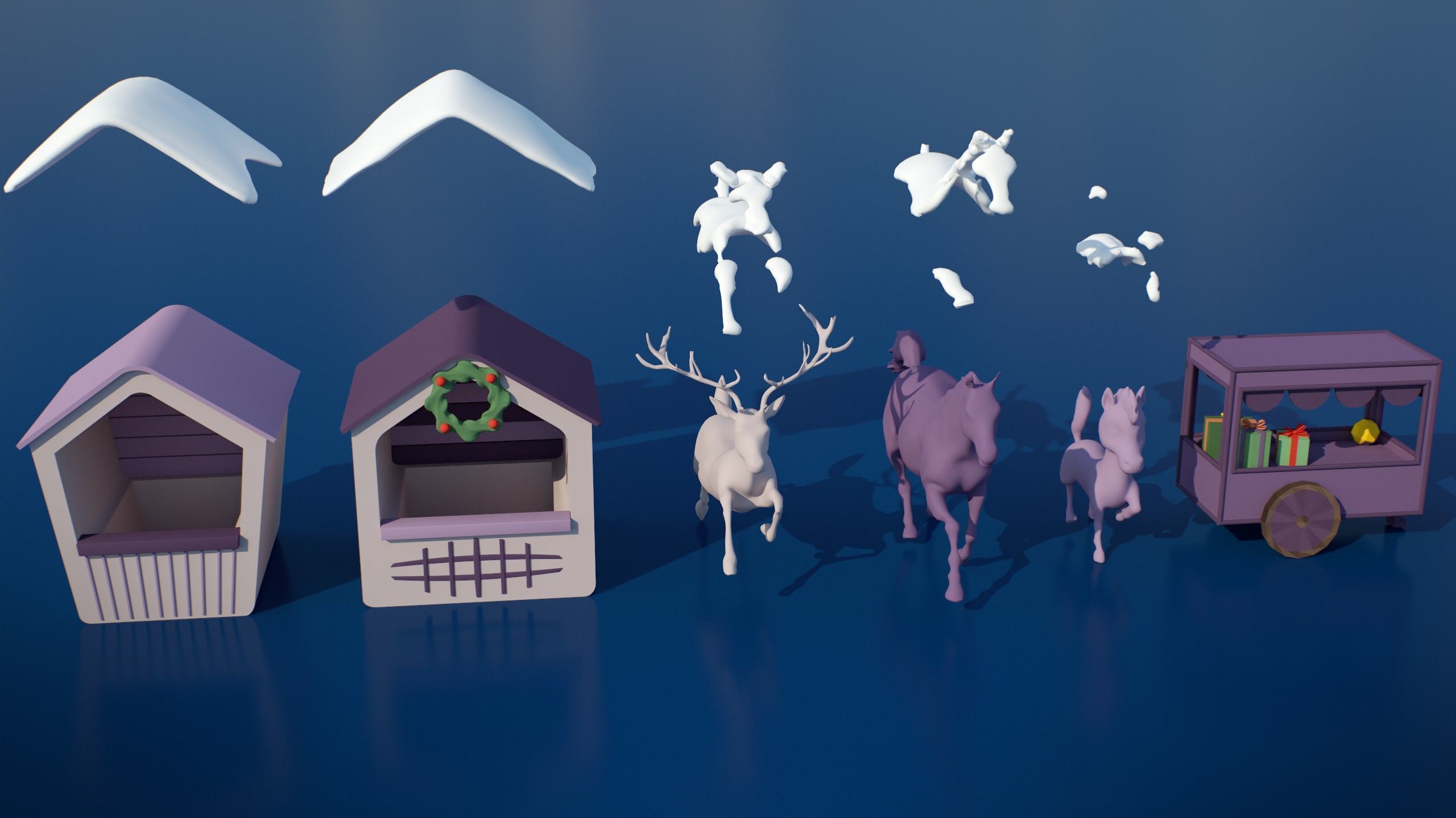 Stylized Winter City Asset Pack 200 Assets Low-poly 3D model_25