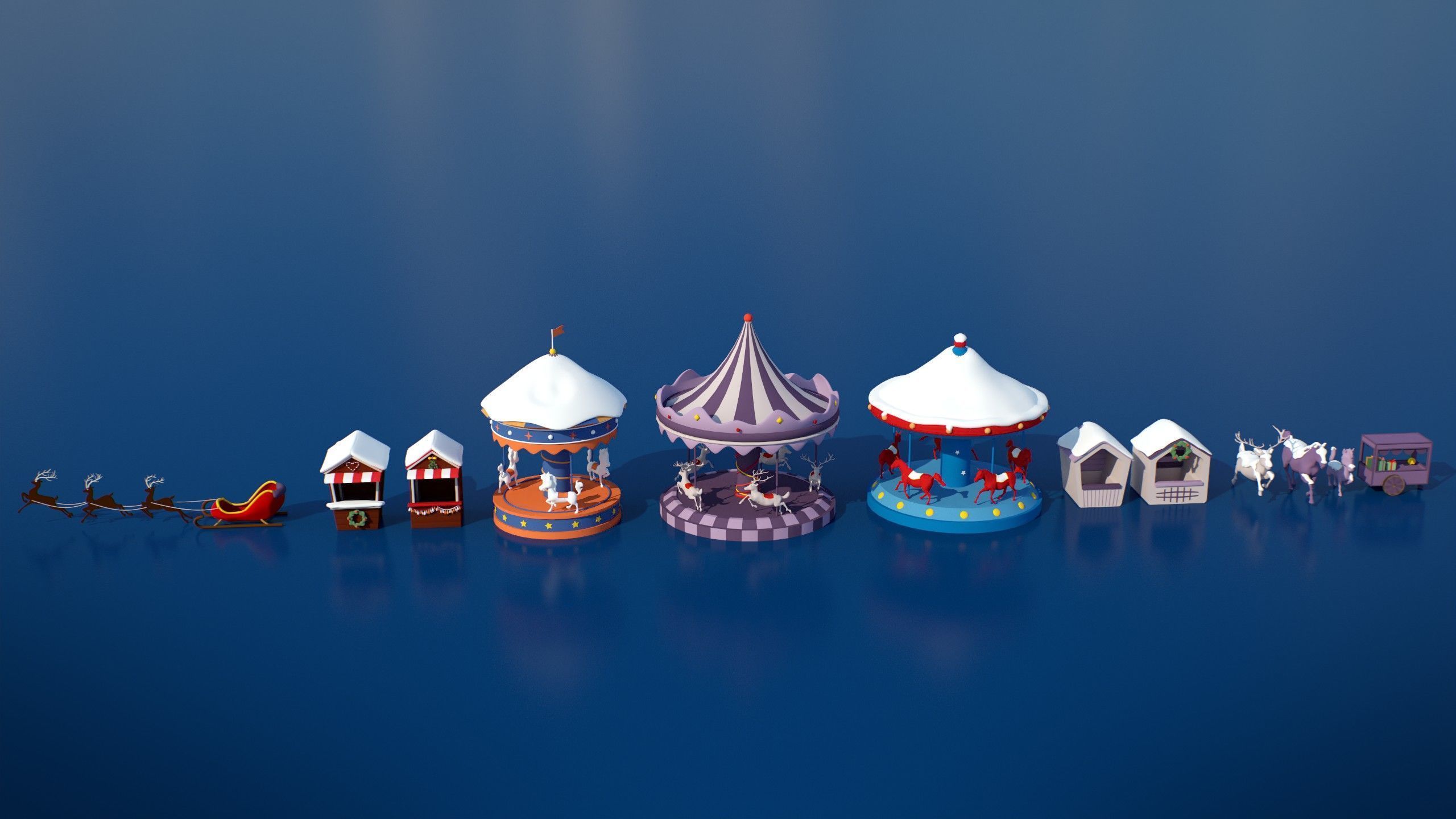 Stylized Winter City Asset Pack 200 Assets Low-poly 3D model_18