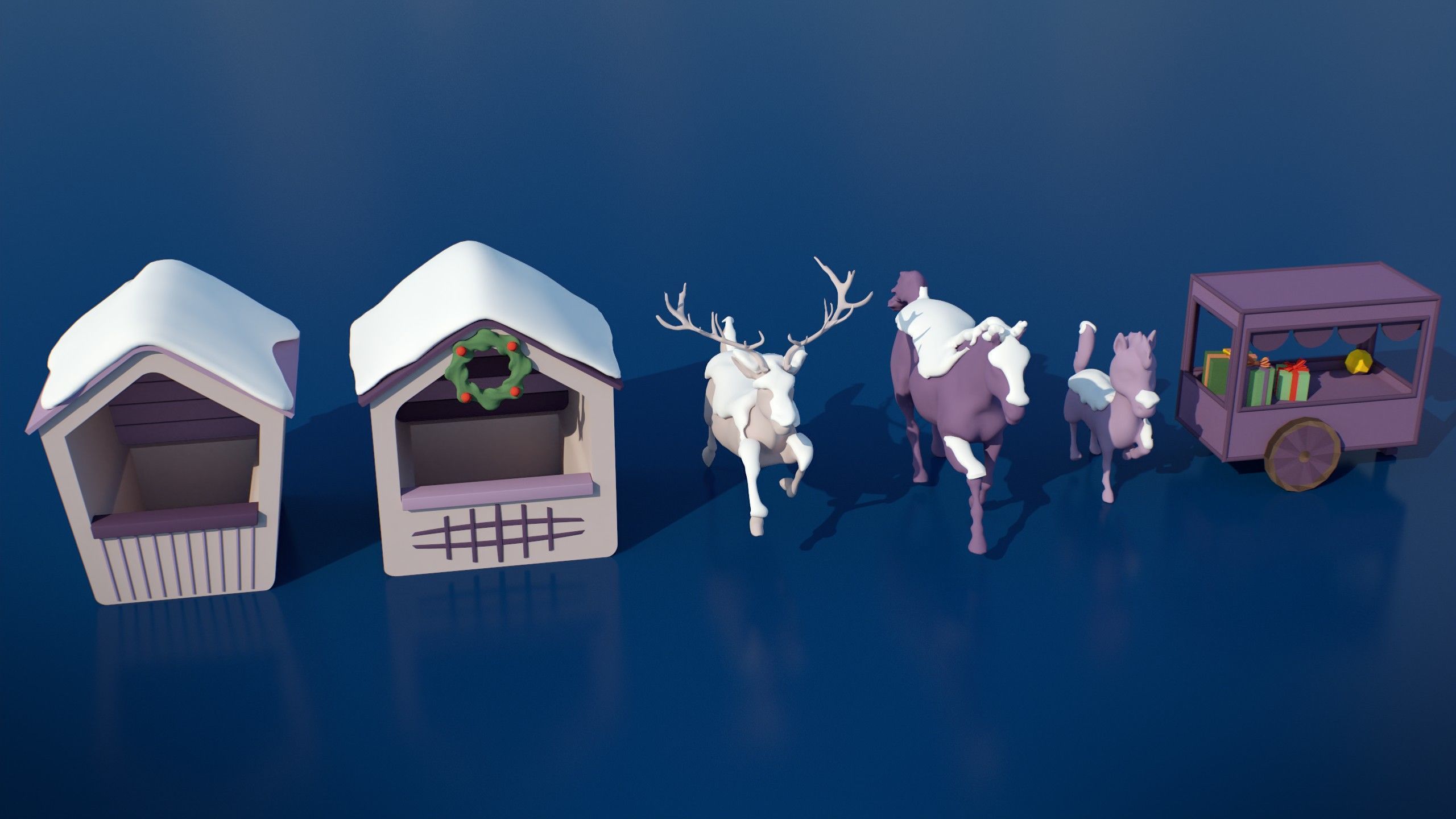 Stylized Winter City Asset Pack 200 Assets Low-poly 3D model_19