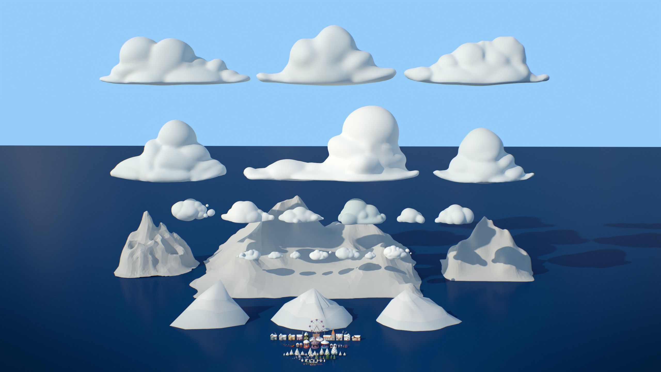 Stylized Winter City Asset Pack 200 Assets Low-poly 3D model_35