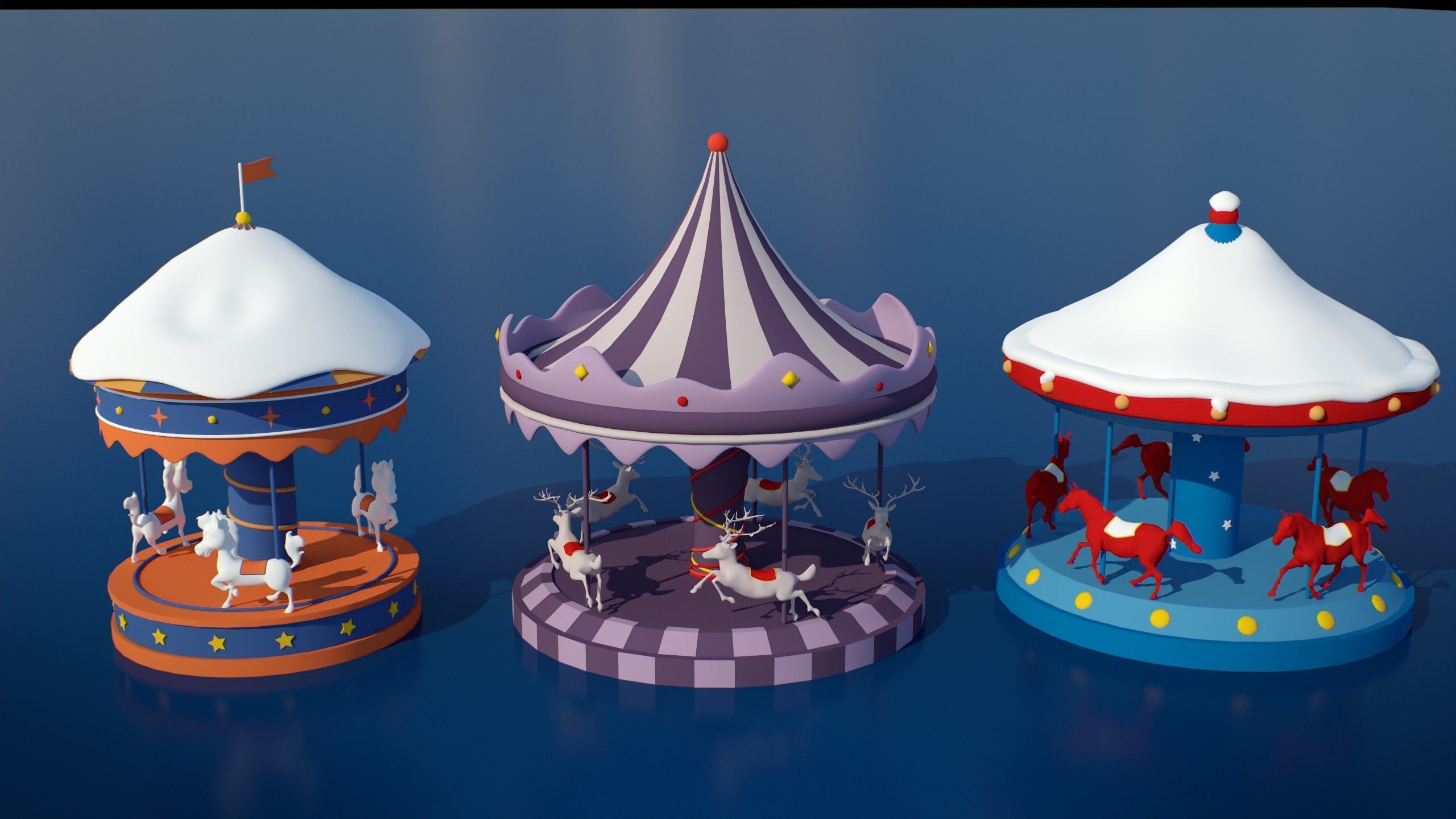 Stylized Winter City Asset Pack 200 Assets Low-poly 3D model_23