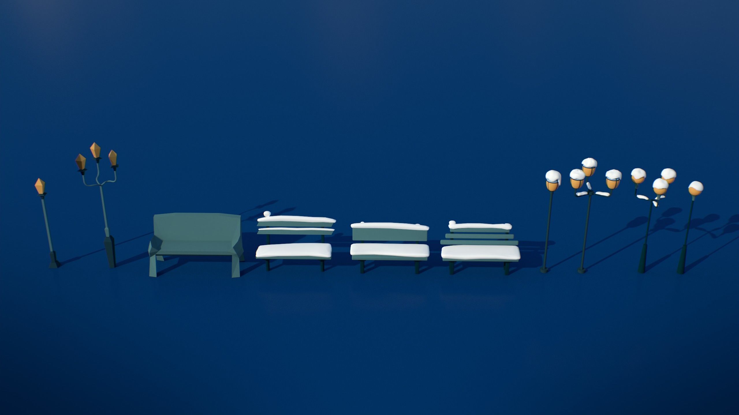 Stylized Winter City Asset Pack 200 Assets Low-poly 3D model_29