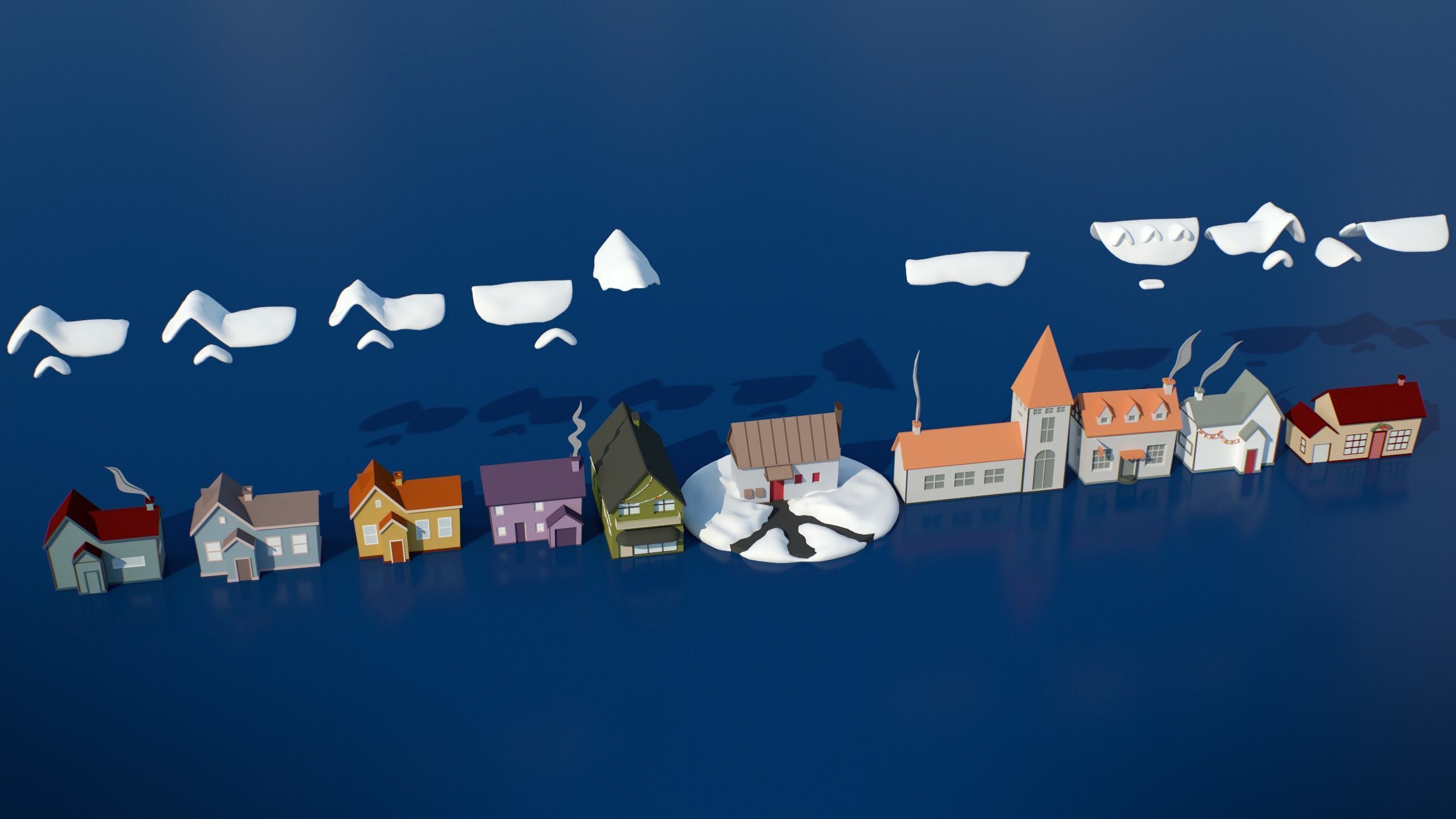 Stylized Winter City Asset Pack 200 Assets Low-poly 3D model_31