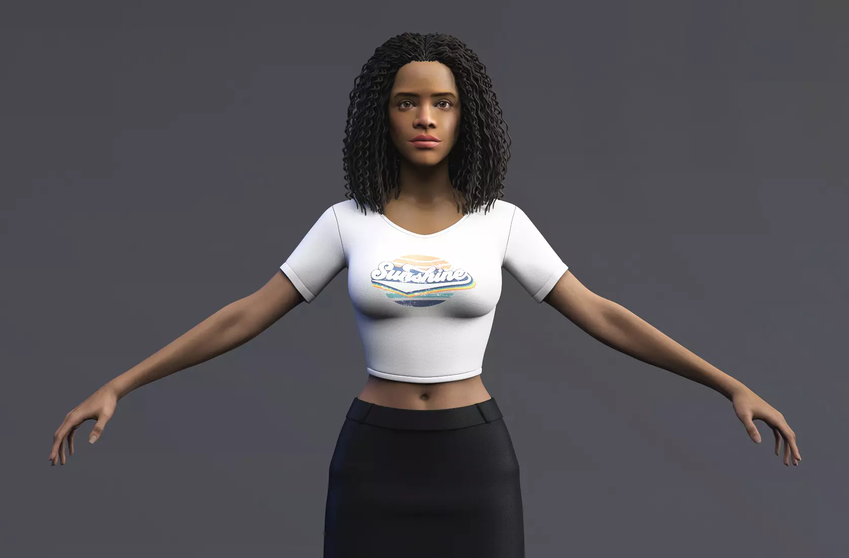 Black Curly Hair Girl 3D model