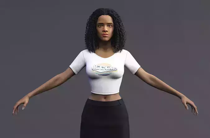 Black Curly Hair Girl 3D model