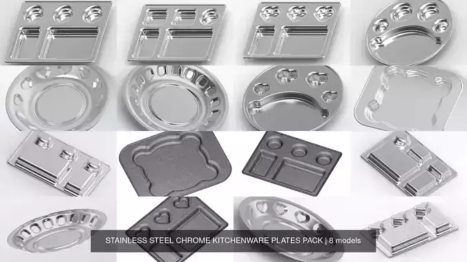 STAINLESS STEEL CHROME KITCHENWARE PLATES PACK 3D Model Collection