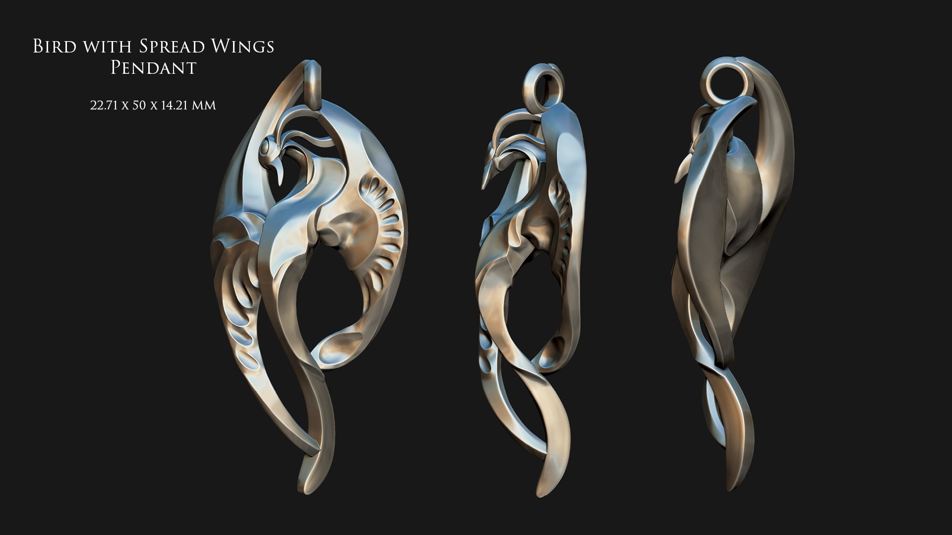 Bird with Spread Wings Pendant 3D print model_2