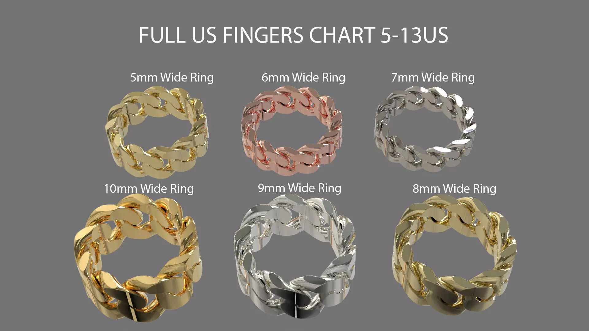 Cuban Chain Ring Collection FULL US FINGERS CHART _0