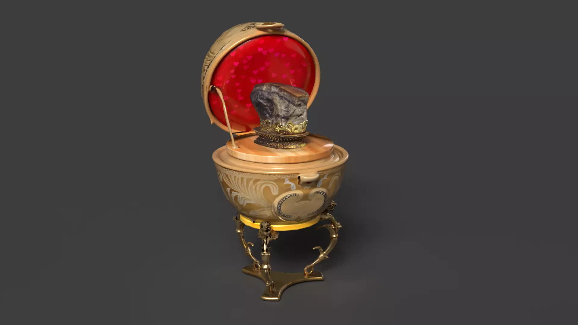 Faberge egg with meat shaped stone  Low-poly 3D model_0