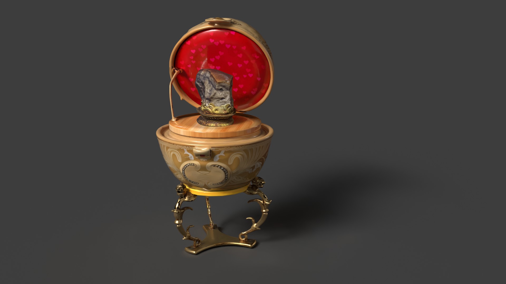 Faberge egg with meat shaped stone  Low-poly 3D model_2