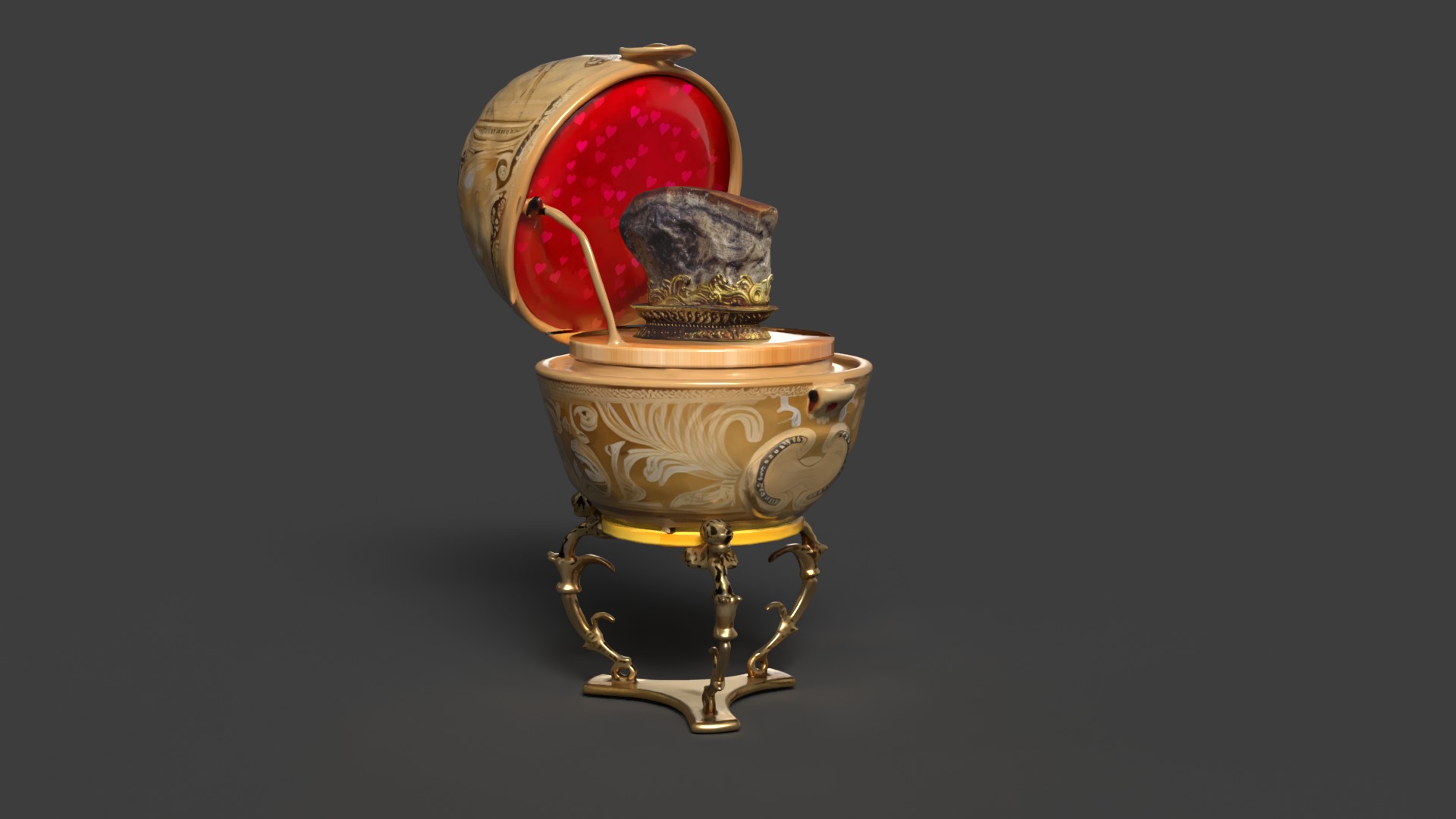 Faberge egg with meat shaped stone  Low-poly 3D model_4