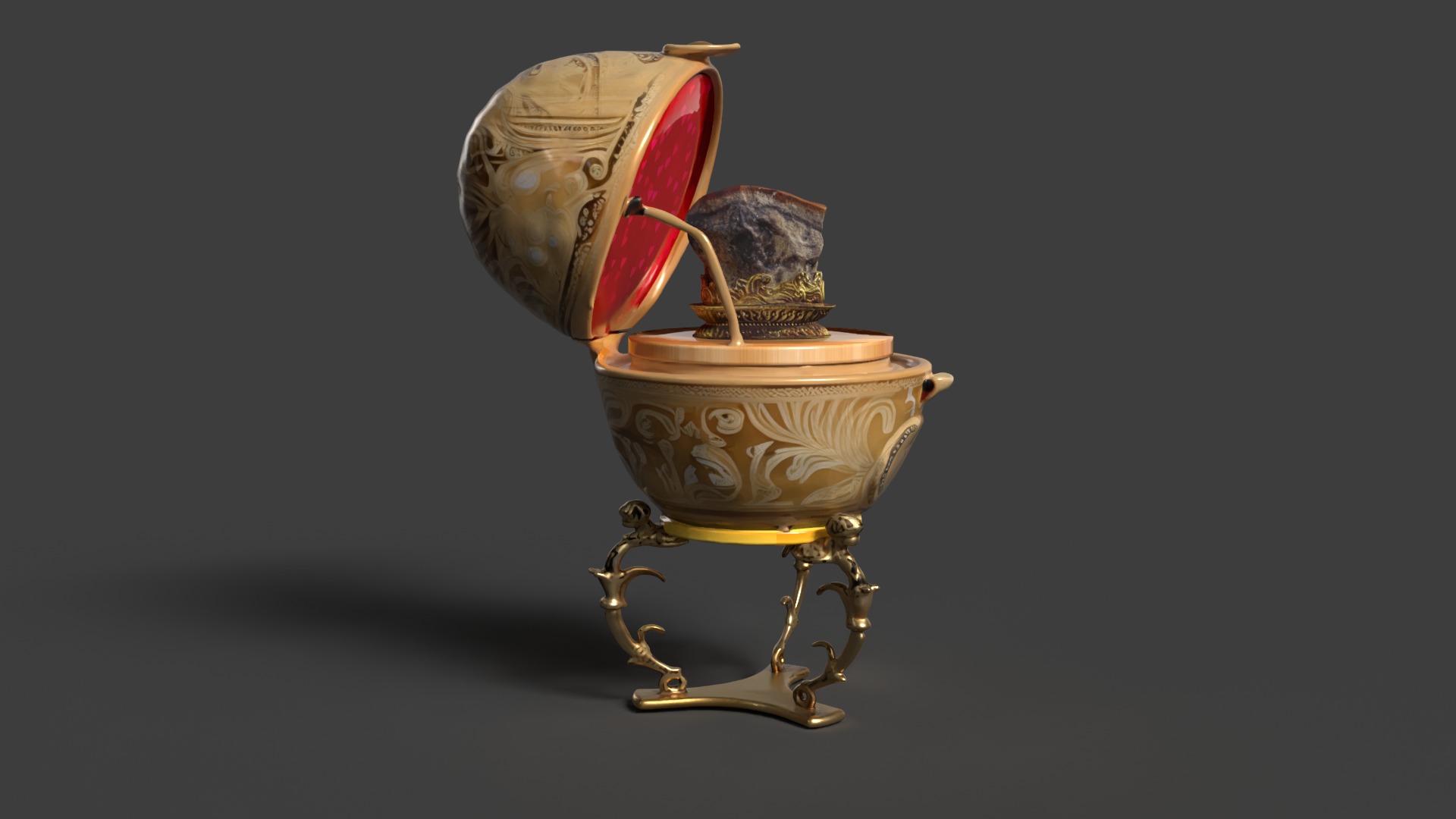 Faberge egg with meat shaped stone  Low-poly 3D model_5