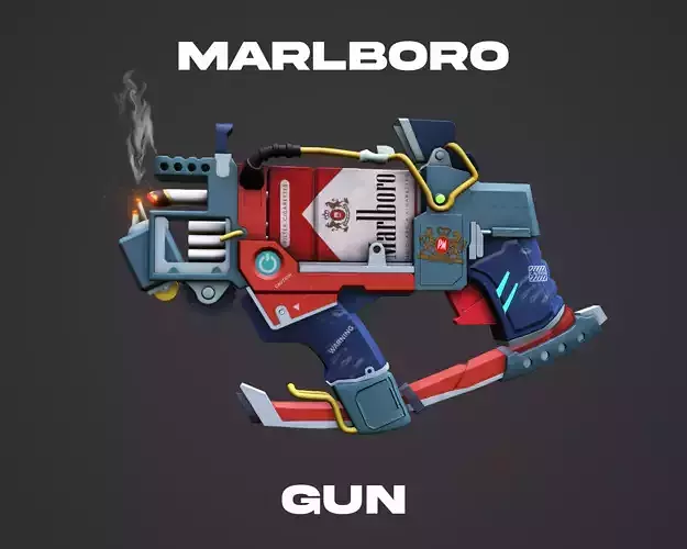 Stylized Marlboro gun for game ready Low-poly 3D model