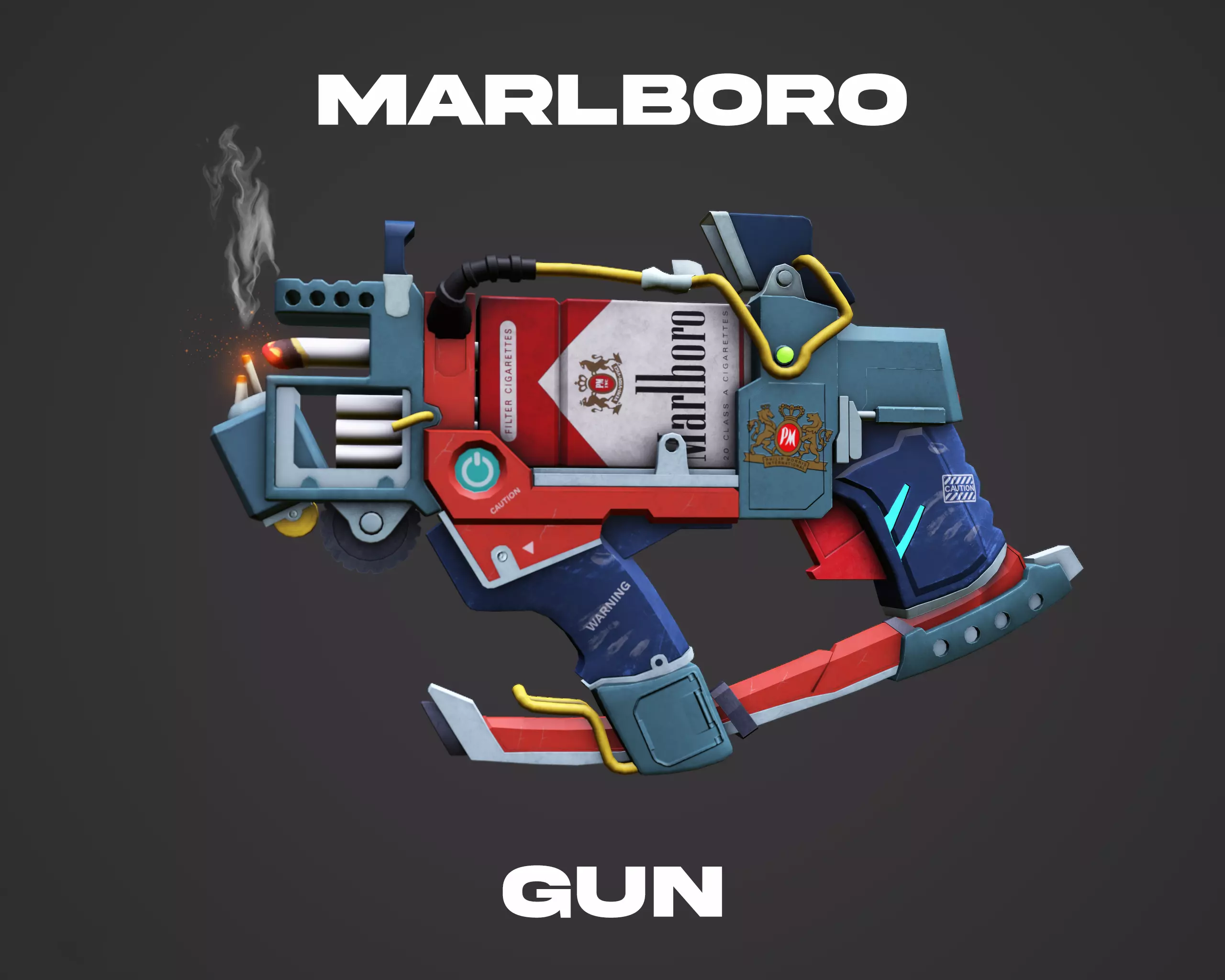 Stylized Marlboro gun for game ready Low-poly 3D model