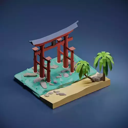 Floating Torii Gate Low-poly 3D model