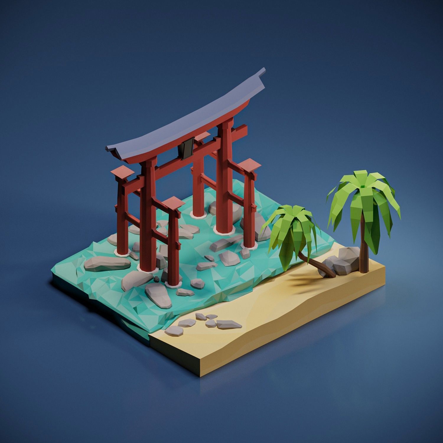 Floating Torii Gate Low-poly 3D model_1