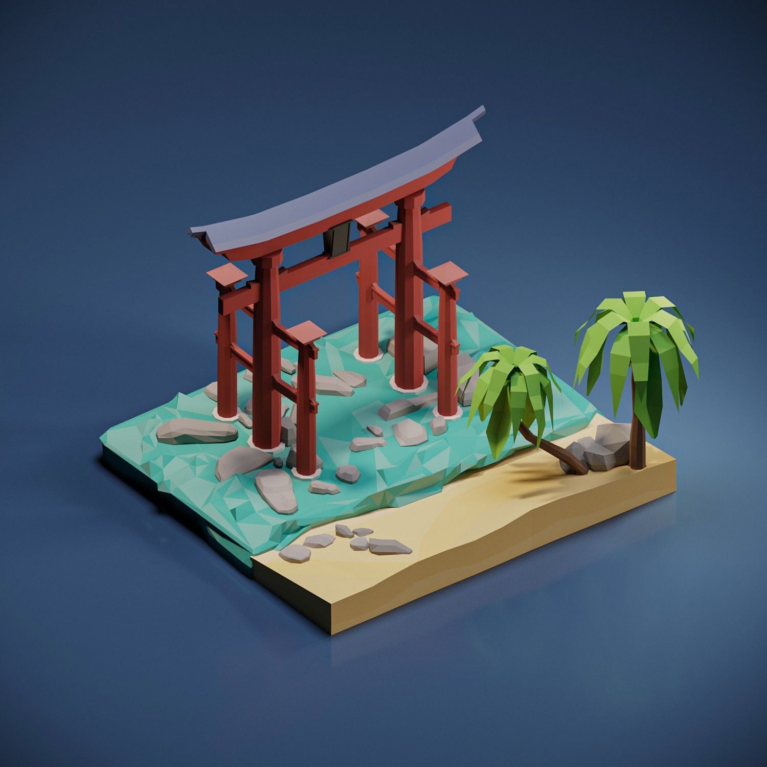 Floating Torii Gate Low-poly 3D model_4