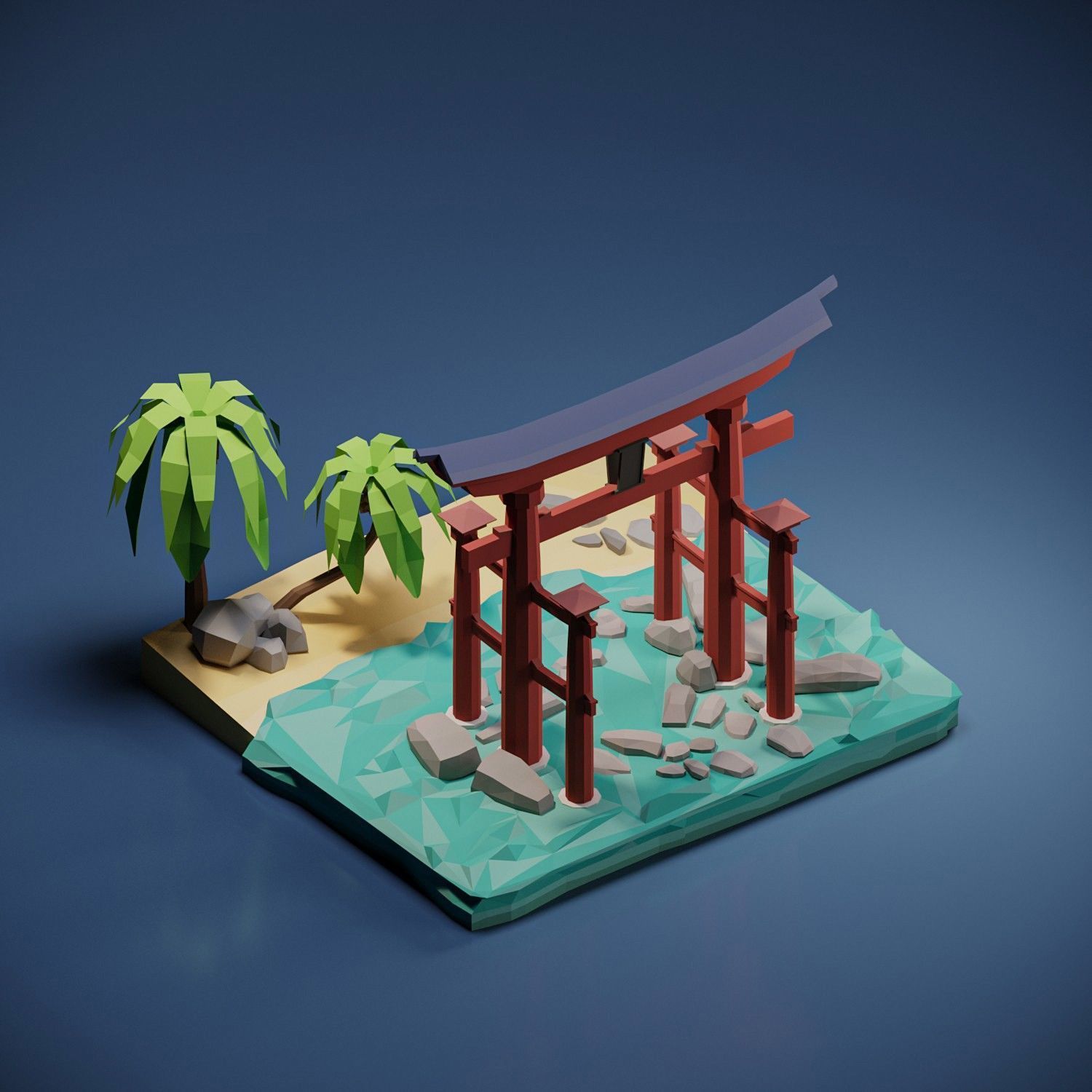 Floating Torii Gate Low-poly 3D model_3