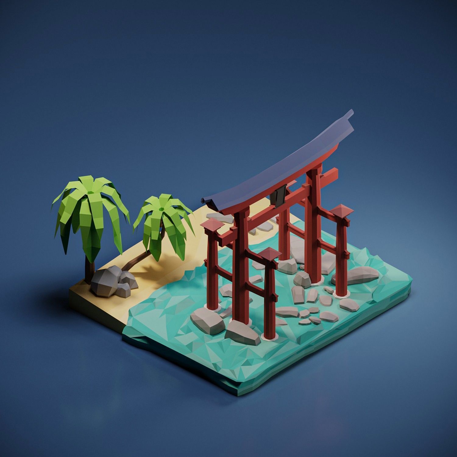 Floating Torii Gate Low-poly 3D model_2