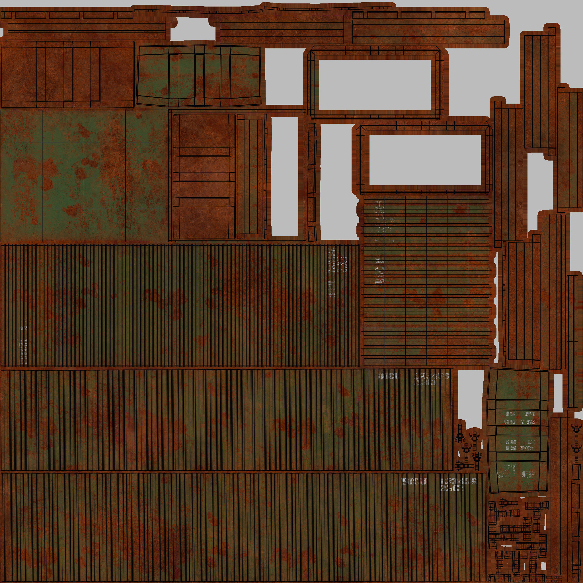 20Ft Cargo Container - Green - Rusted 3D model_17