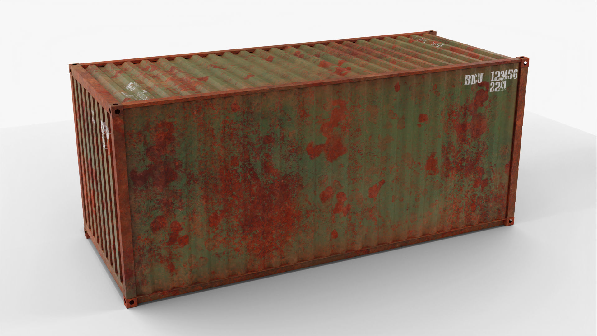 20Ft Cargo Container - Green - Rusted 3D model_4