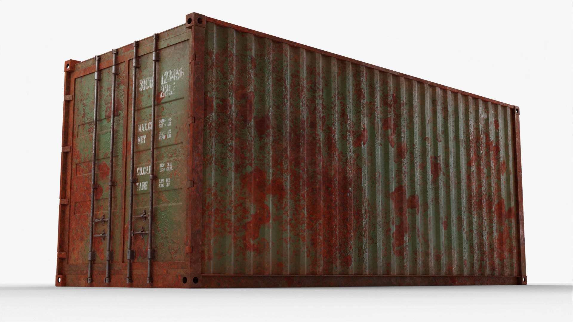 20Ft Cargo Container - Green - Rusted 3D model_3