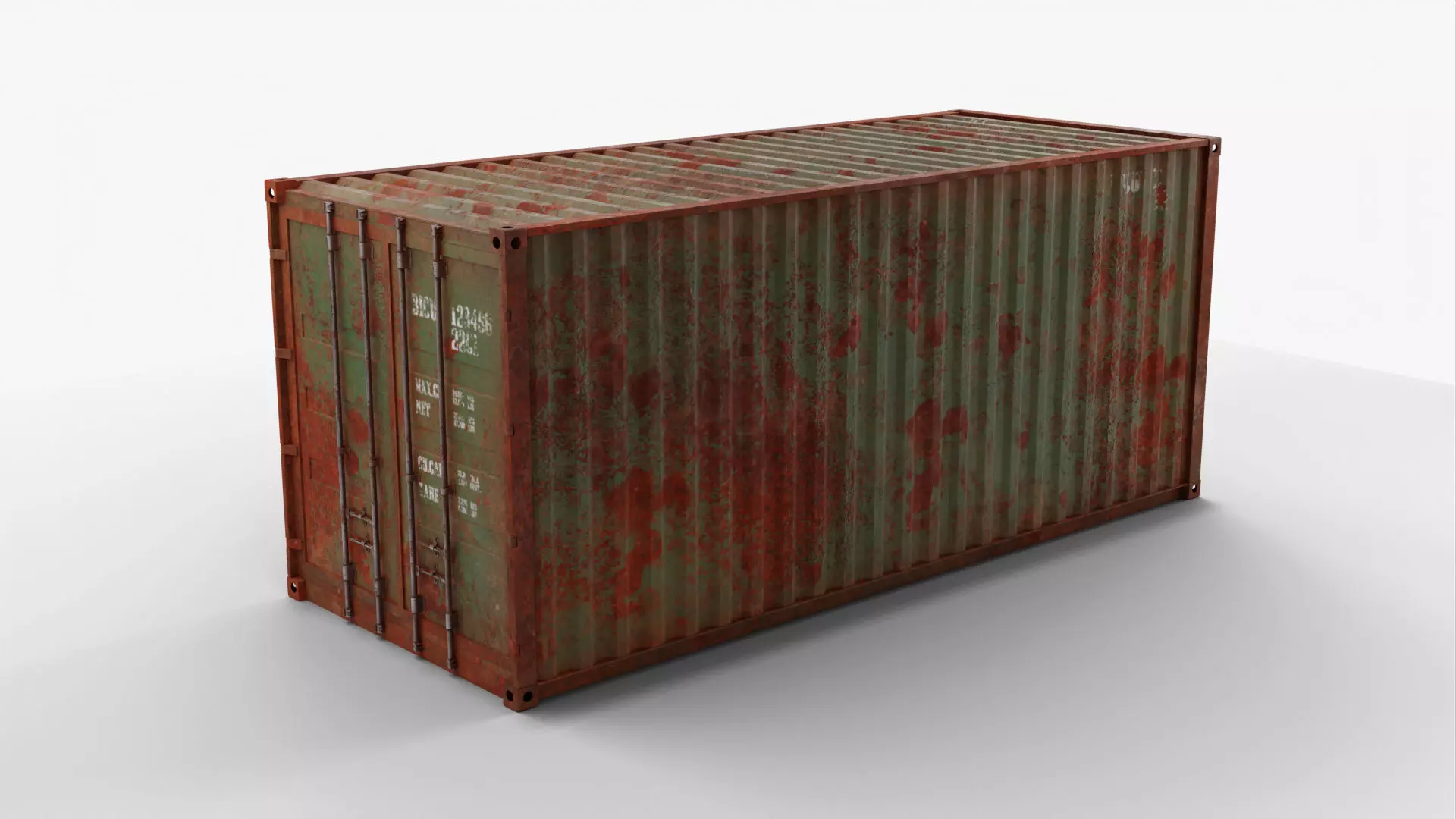 20Ft Cargo Container - Green - Rusted 3D model_0