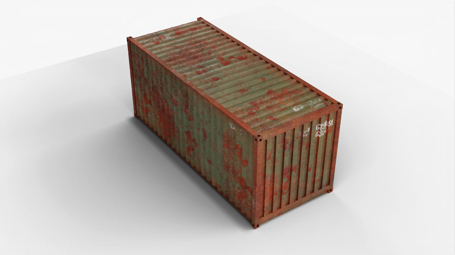20Ft Cargo Container - Green - Rusted 3D model_5
