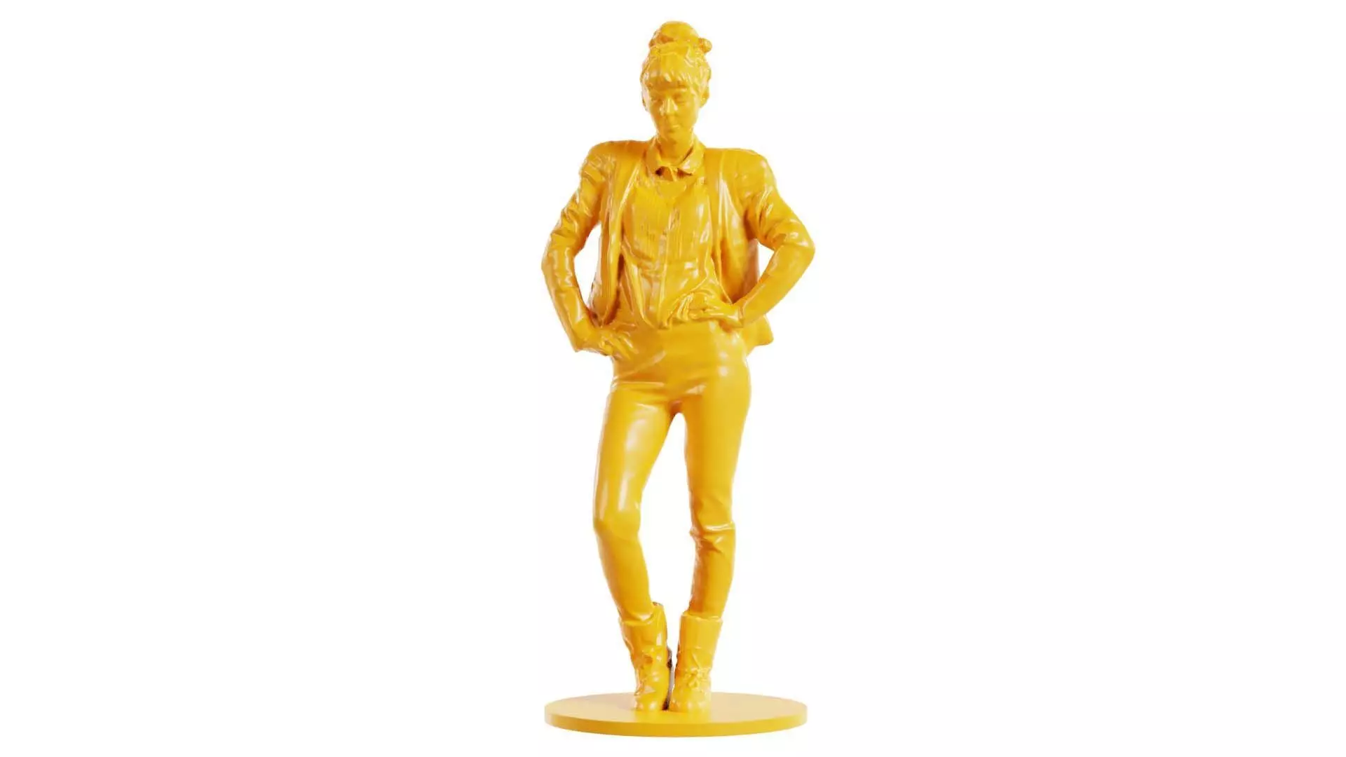 Woman Wearing Leather Pants Shirt and Jacket Posing 3D print model