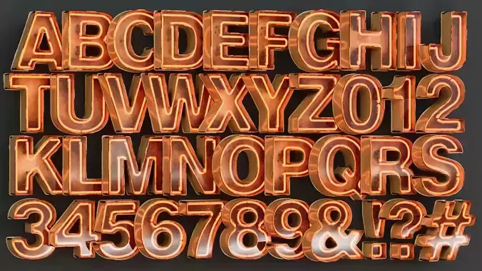 Vintage Metallic Yellow Rusty Neon Alphabet Pack 40 pcs
