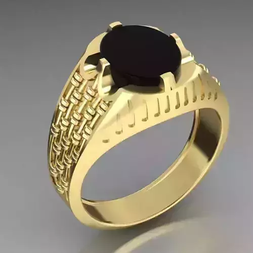 mens signet ring with pattern and black stone onyx