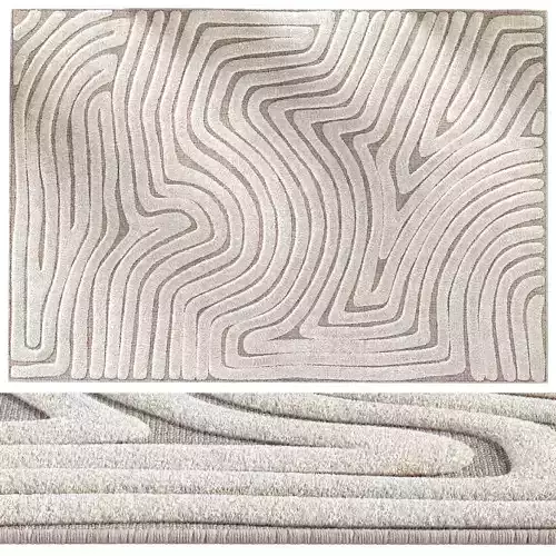 Cream Beige Abstract Swirl Textured Rug