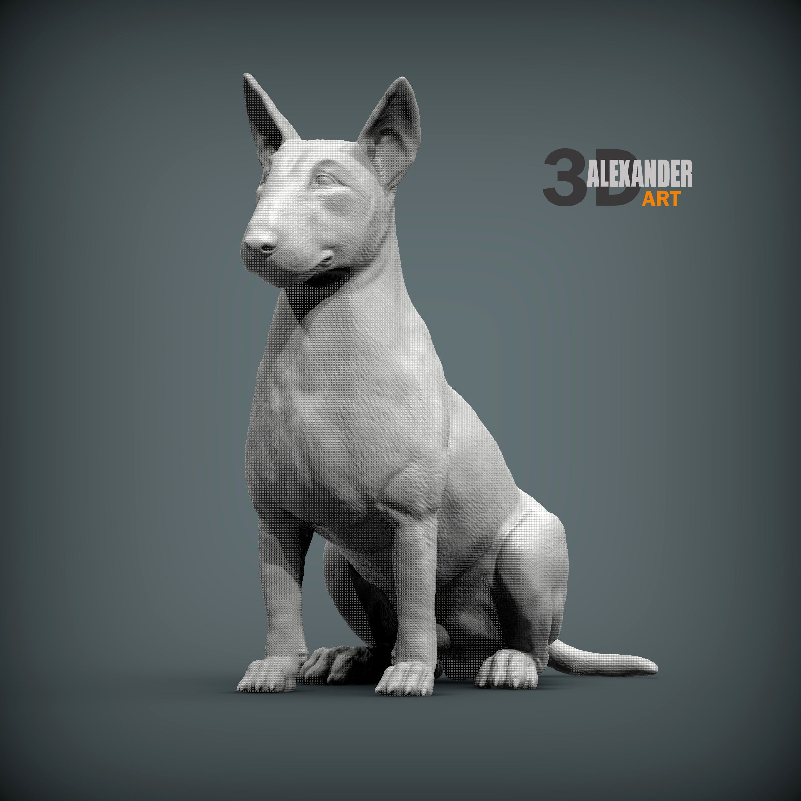 bull terrier sitting 3D print model_3