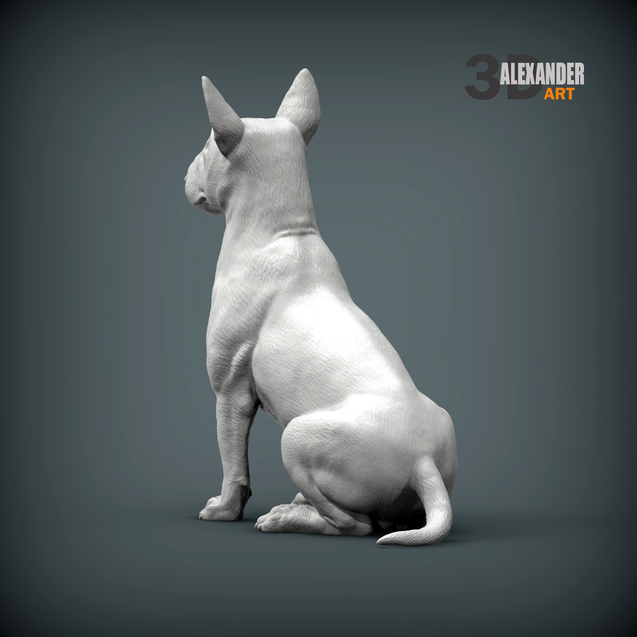 bull terrier sitting 3D print model_2