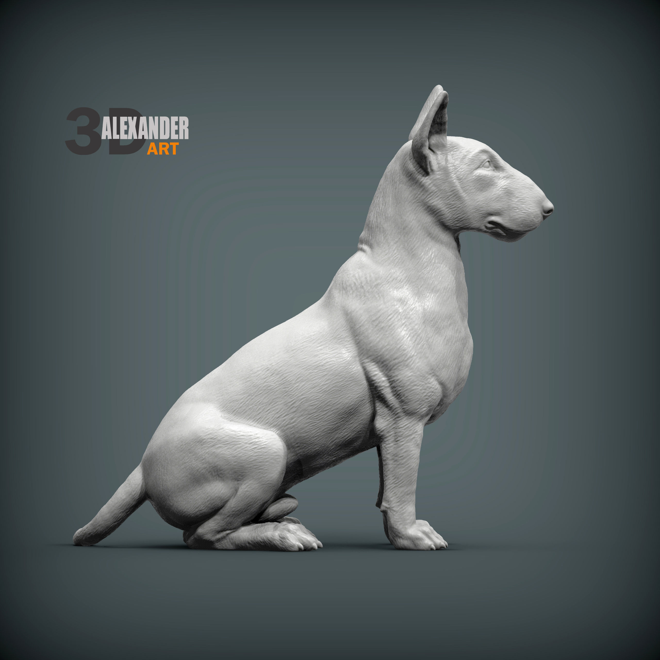 bull terrier sitting 3D print model_1